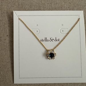 Stella & Dot The Heirloom Necklace Gold Hardware Blue & Clear Crystal Stones S&D